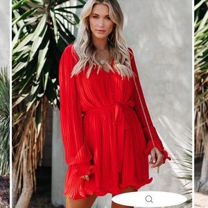 Hot In Here Pleated Chiffon Dress - Red